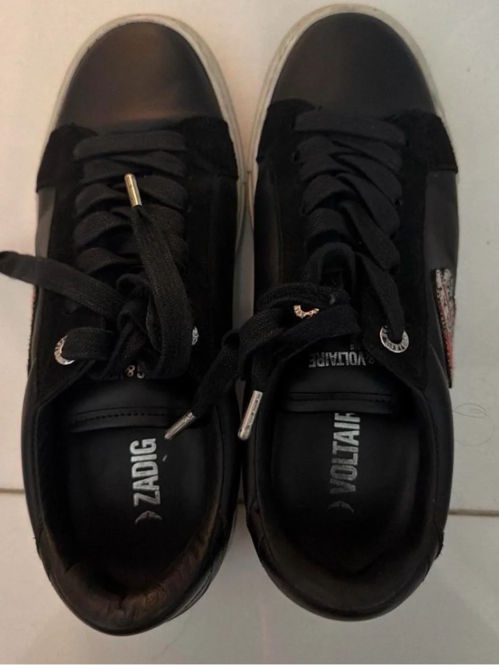 Zadig & Voltaire Black Sneakers with Red Heart Patch